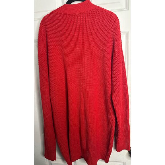 Nicholas WOOL BLEND TEXTURE CARDIGAN Red Oversized Medium - Picture 6 of 7